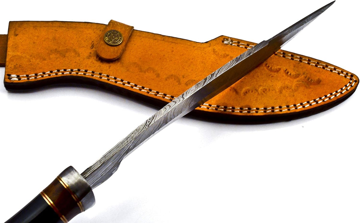 Nooraki - 15-inch | Handmade Damascus Steel Heavy Duty Kukri Knife Sharp Blade, With Leather Sheath