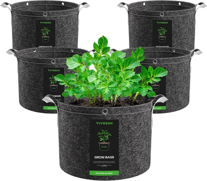 VIVOSUN 5-Pack 10 Gallon Grow Bags, 500G Thick Nonwoven Fabric Pots with Strap Handles