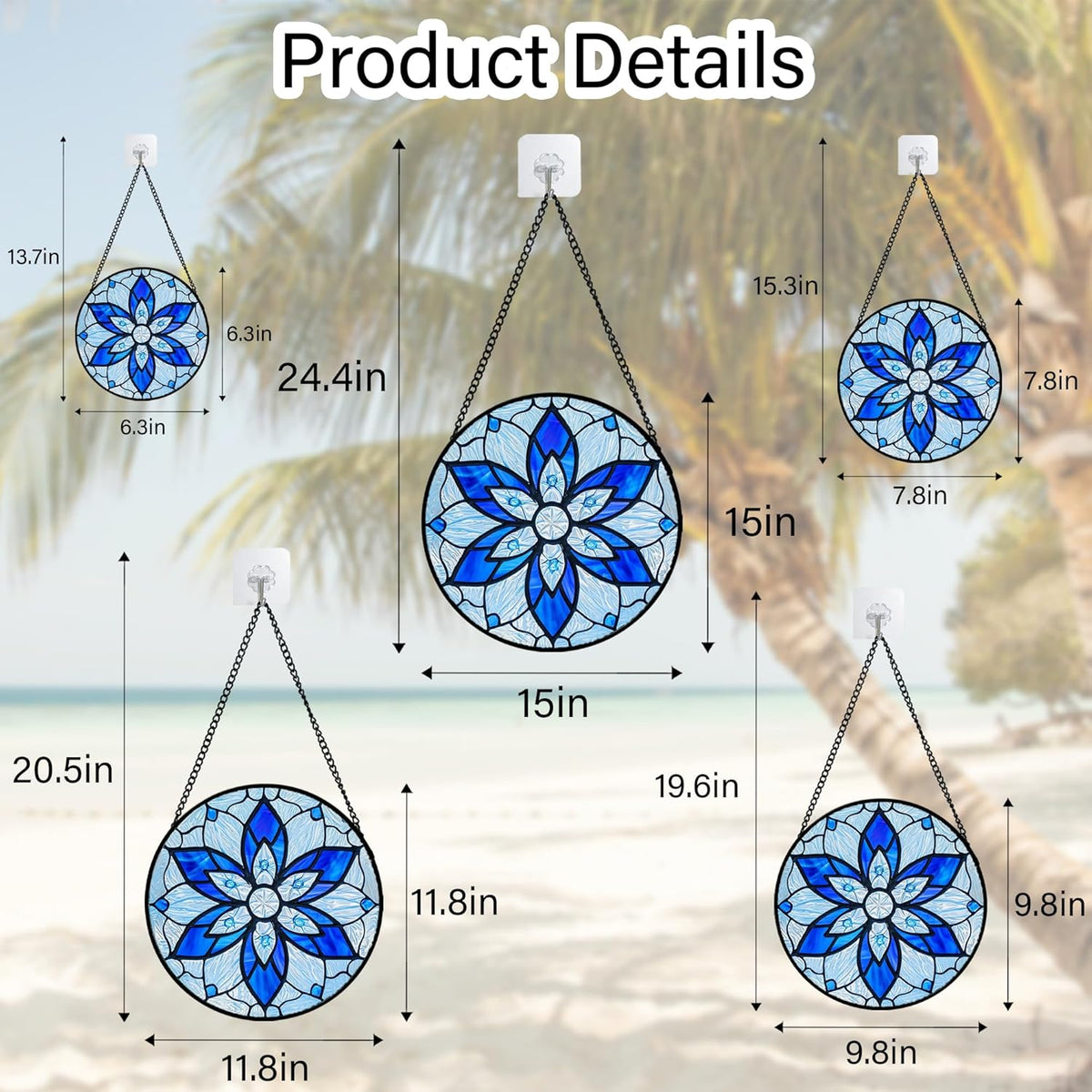 Stained Glass Window Hanging, Blue Tiffany Style Flowers Sun Catcher for Window Door Home Decor