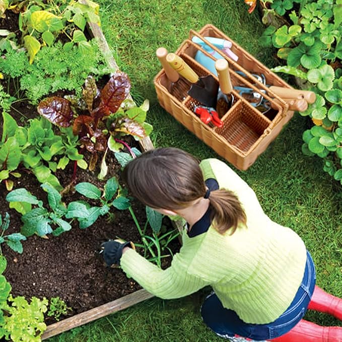 SOLIGT Garden Tools Set with Basket, Heavy Duty Stainless Steel Gardening Hand Tool with Wood