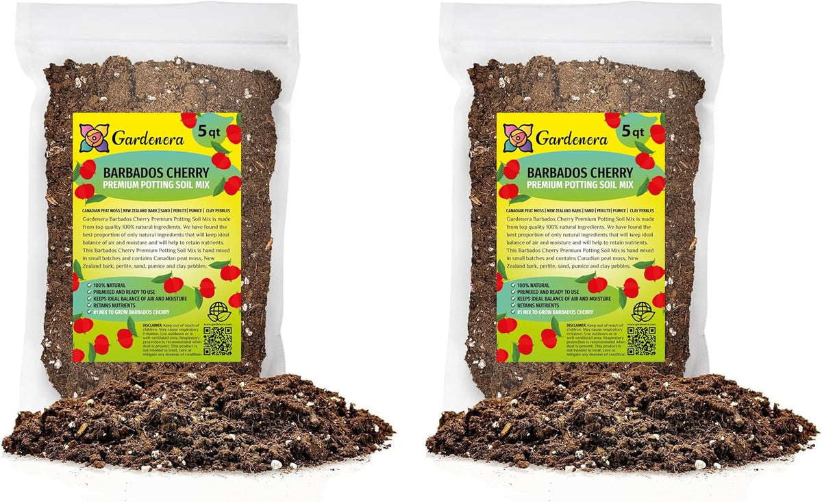 Gardenera Barbados Cherry Plant Potting Soil - All-Natural Blend for Thriving Cherry Plants