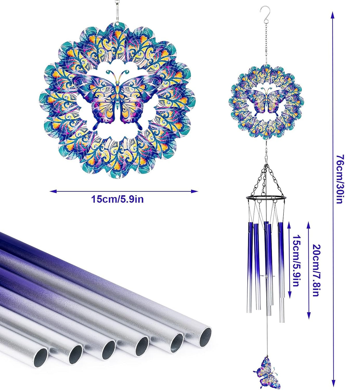 TUOKING Wind Chimes for Outside Butterfly Wind Spinner Windchimes Hanging Decoration for Outdoor