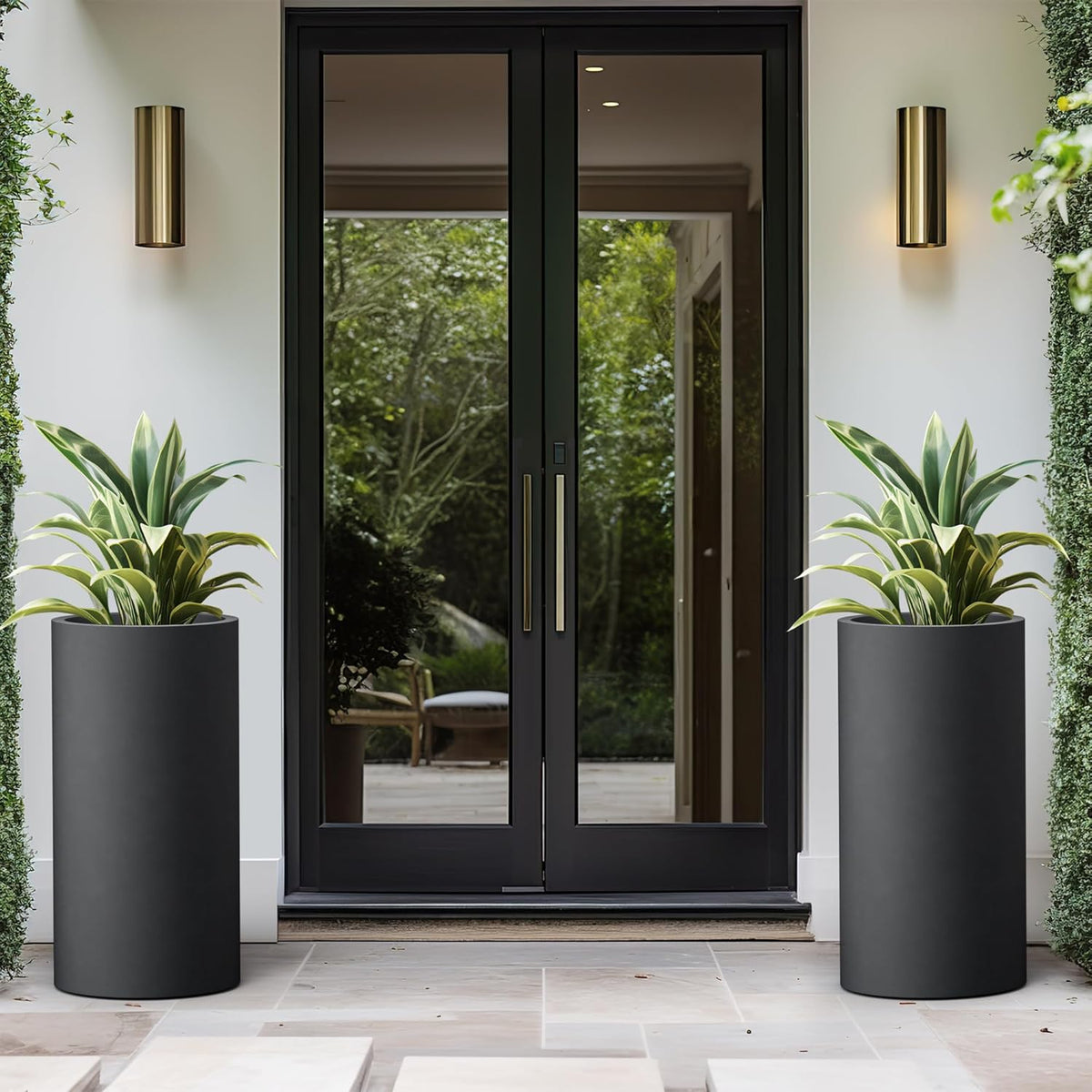 Kante 27.8 Inch Tall Cylindrical Planter, Large Round Plant Pots with Drainage Hole, Made with