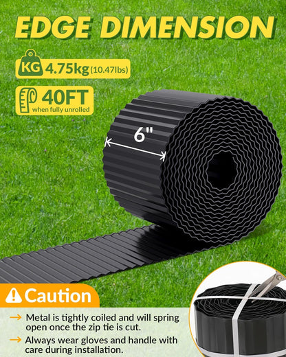 Velway Corrugated Metal Garden Edging - 6" H x 40Ft Sturdy Landscape Edging Border for Lawn, Flower