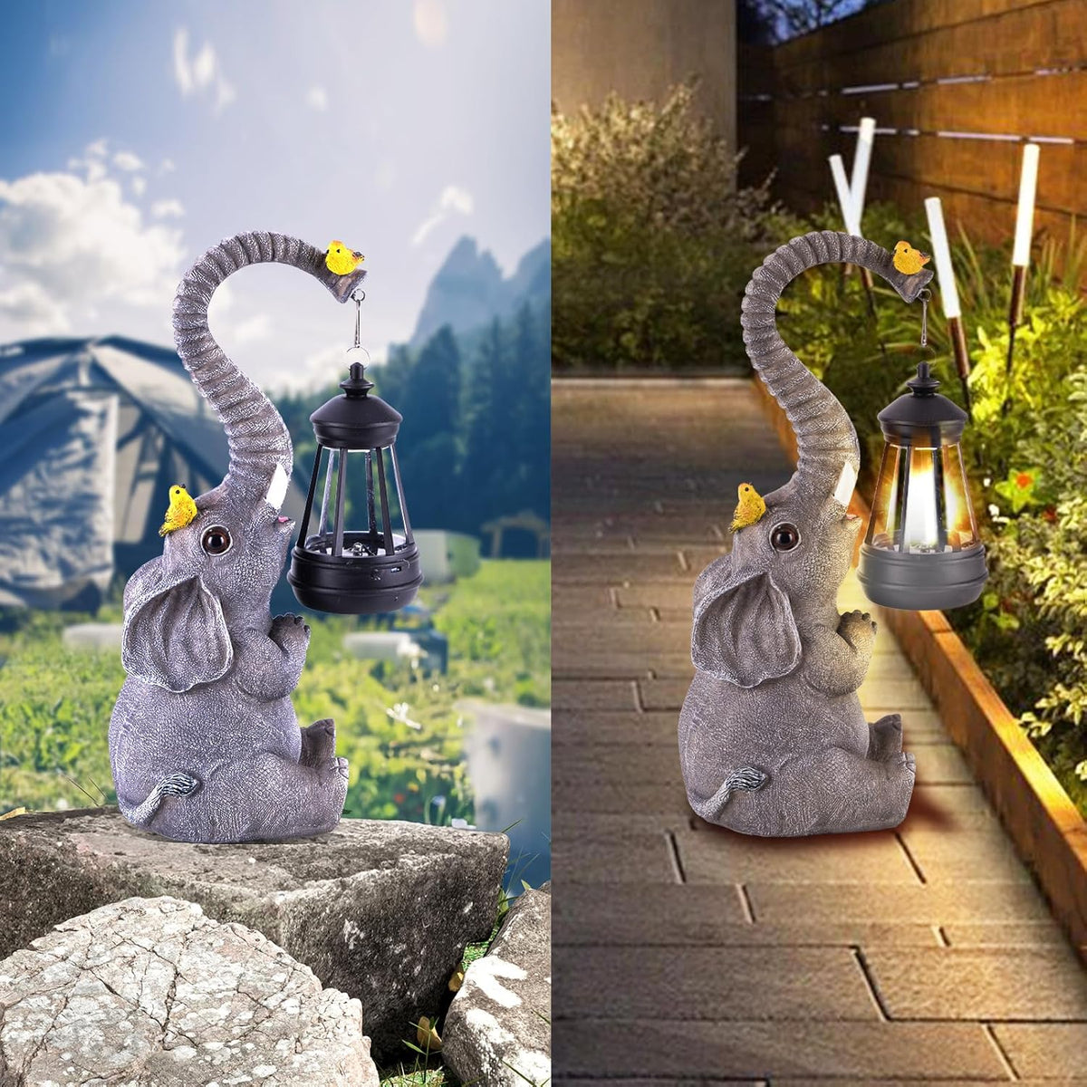 ILLUMINEW Solar Outdoor Garden Decor Elephant Statues Lights, Lucky Elephant Unique Mom Birthday