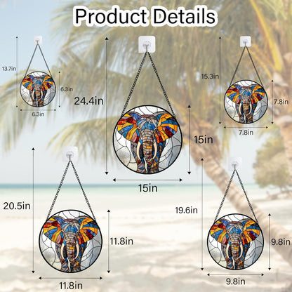 Stained Glass Window Hanging, Colorful Elephant Sun Catcher for Door Home Decor Animal Suncatcher
