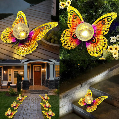 Solar Lights Outdoor Garden Butterfly Decor, Metal Butterfly Statue Decoration with LED Crackle