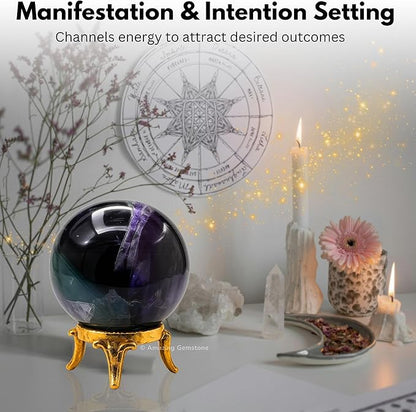 Amazing Gemstone Fluorite Crystal Ball with Stand - 2 Inches Crystal Sphere Meditation Balls for