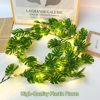 RECUTMS Artificial Monstera Leaf Vines Whit Light 2Pcs, 5.9FT Fake Hanging Ivy Plant Faux Tropical