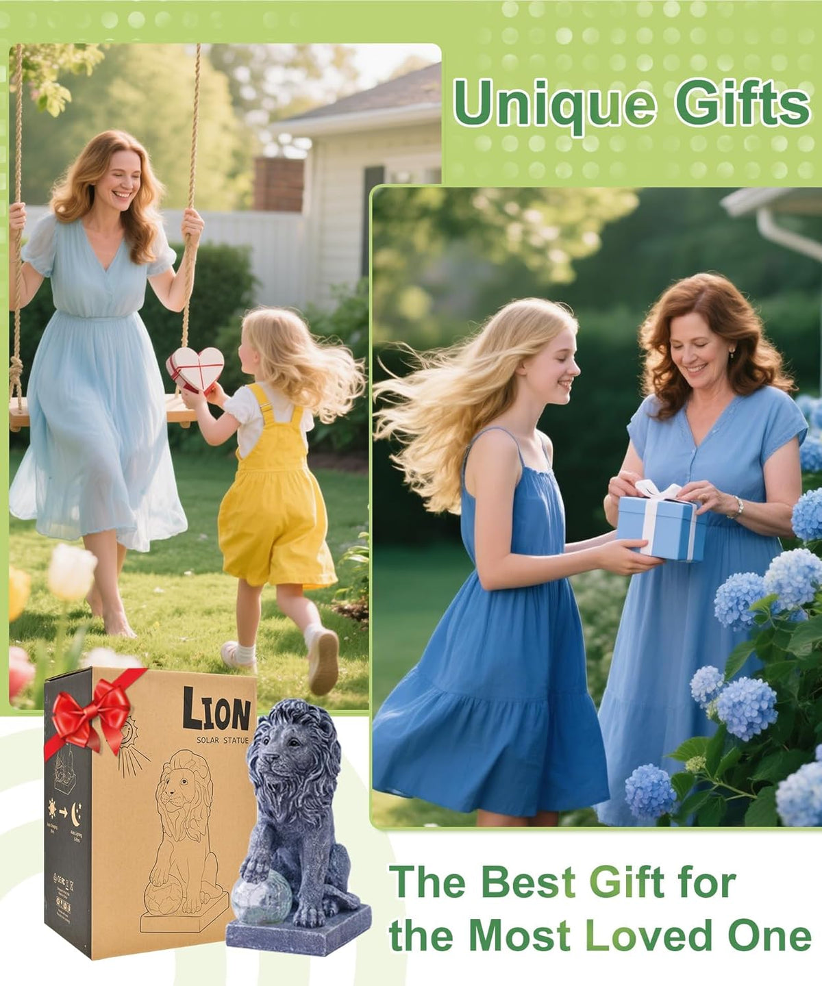 Lion Statue for Garden Decor: Outdoor Figurines Sculpture with Ball for Lawn Patio Yard Balcony