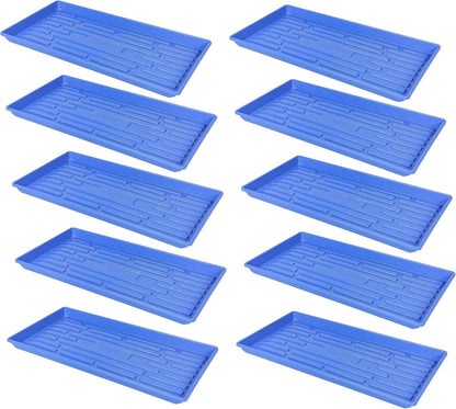 SUNPACK 10" x 20" Heavy Duty Shallow Plastic Seed Starting Tray, Blue, 1" (Pack of 10) - No