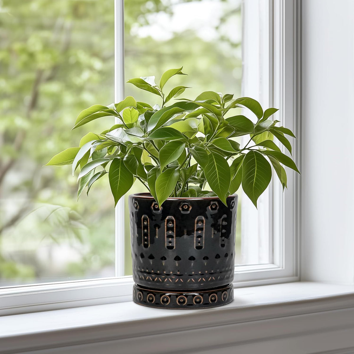 Ceramic Plant Pots - 6 Inch Ceramic Planter for Indoor Outdoor, Round Flower Pots with Drainage