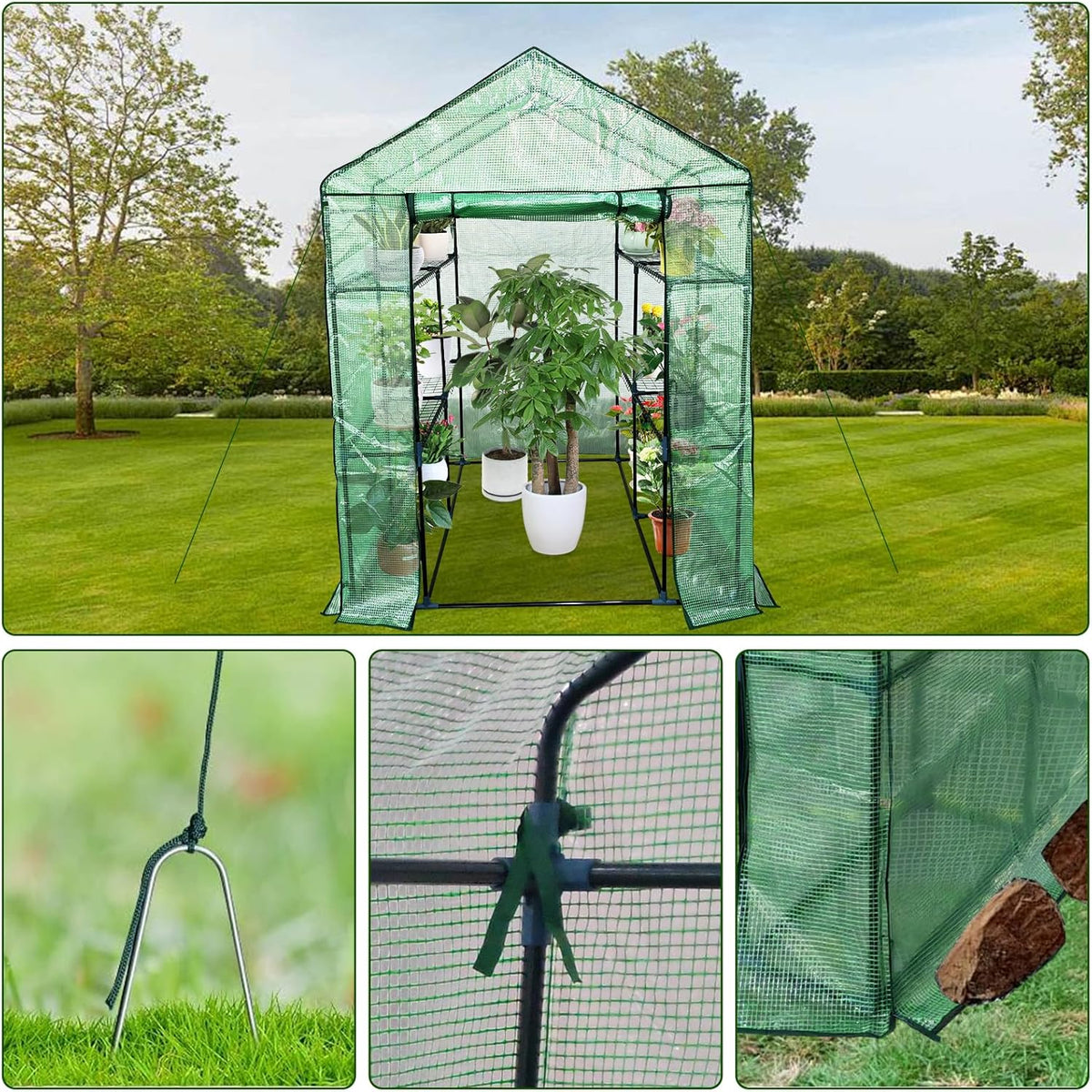 Greenhouse for Outdoors,Walk in 3-Tier 6 Shelves Green House w/ Roll-Up Zippered Door Anchors and