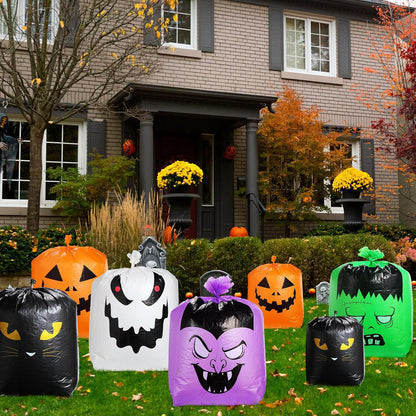Qilery 24 Pcs Halloween Leaf Lawn Bags Plastic Pumpkin Trash Bags for Leaves with Twist Ties for