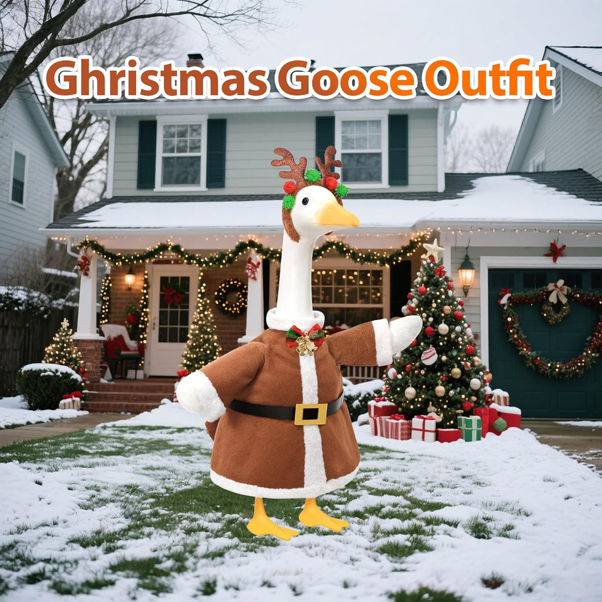 Christmas Porch Goose Outfit for Large 23" High Cement or Plastic Goose Statue, Yard Goose Cloths