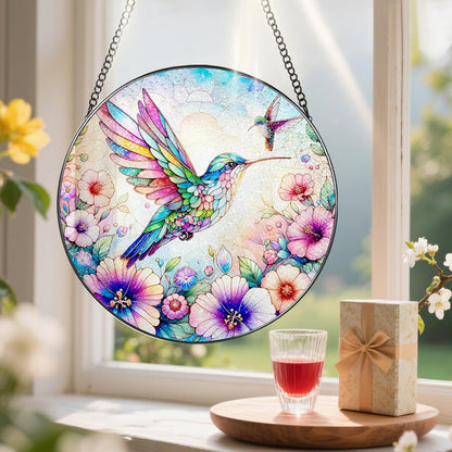Stained Glass Window Hanging, Pauyadu Hummingbird Sun Catchers, Stained Glass Suncatcher