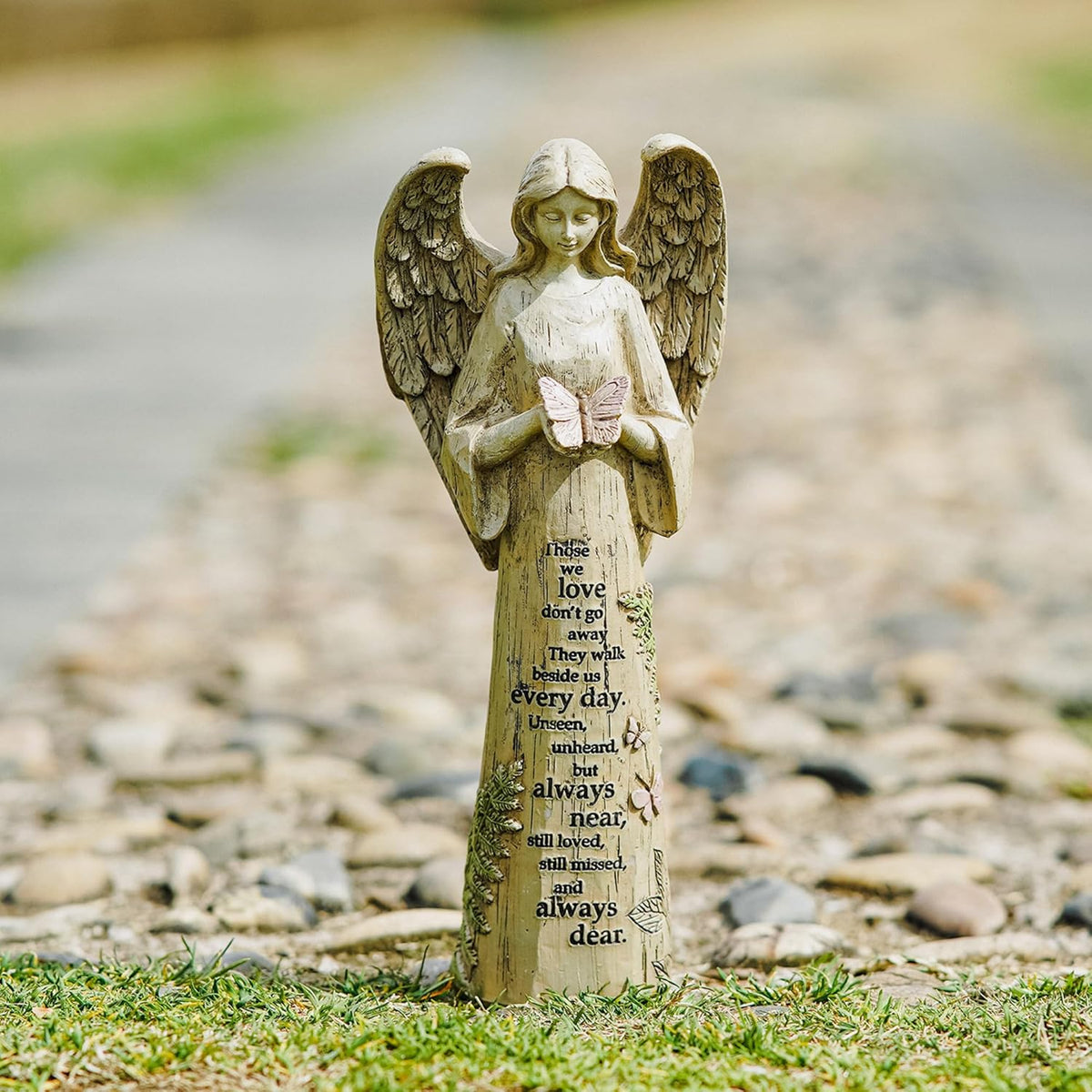Topadorn Angel Statue Decoration for Garden & Patio, Standing Angel with Butterfly Memorial Resin