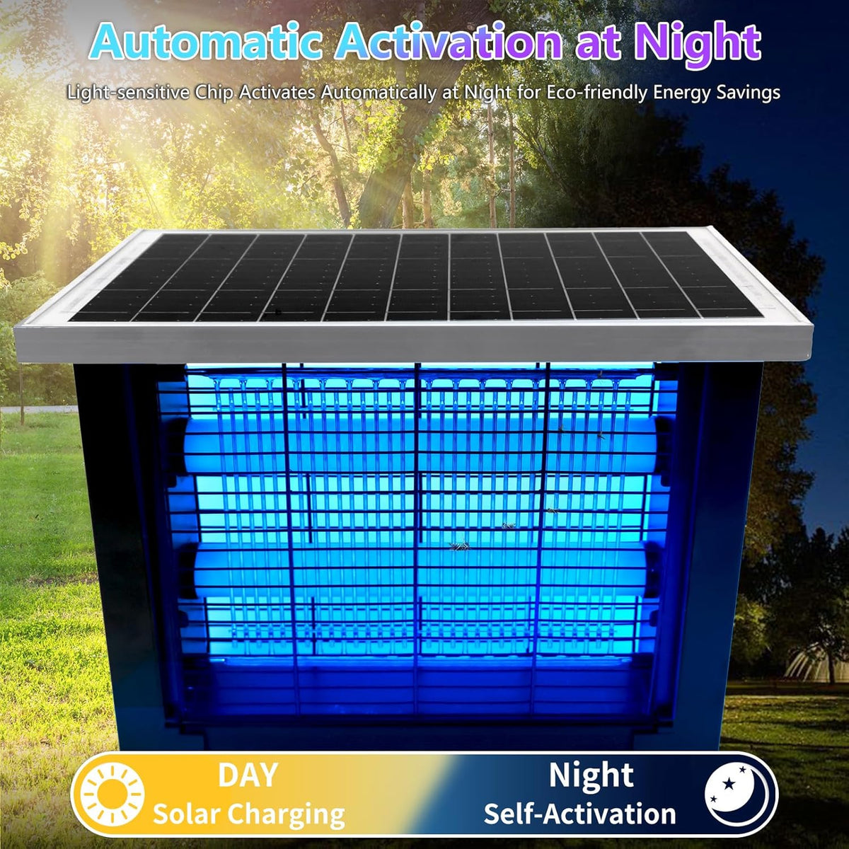 Powerful Solar Bug Zapper Outdoor for 2000 sq.ft with 13FT Extension Cord, Poartable Rechargeable
