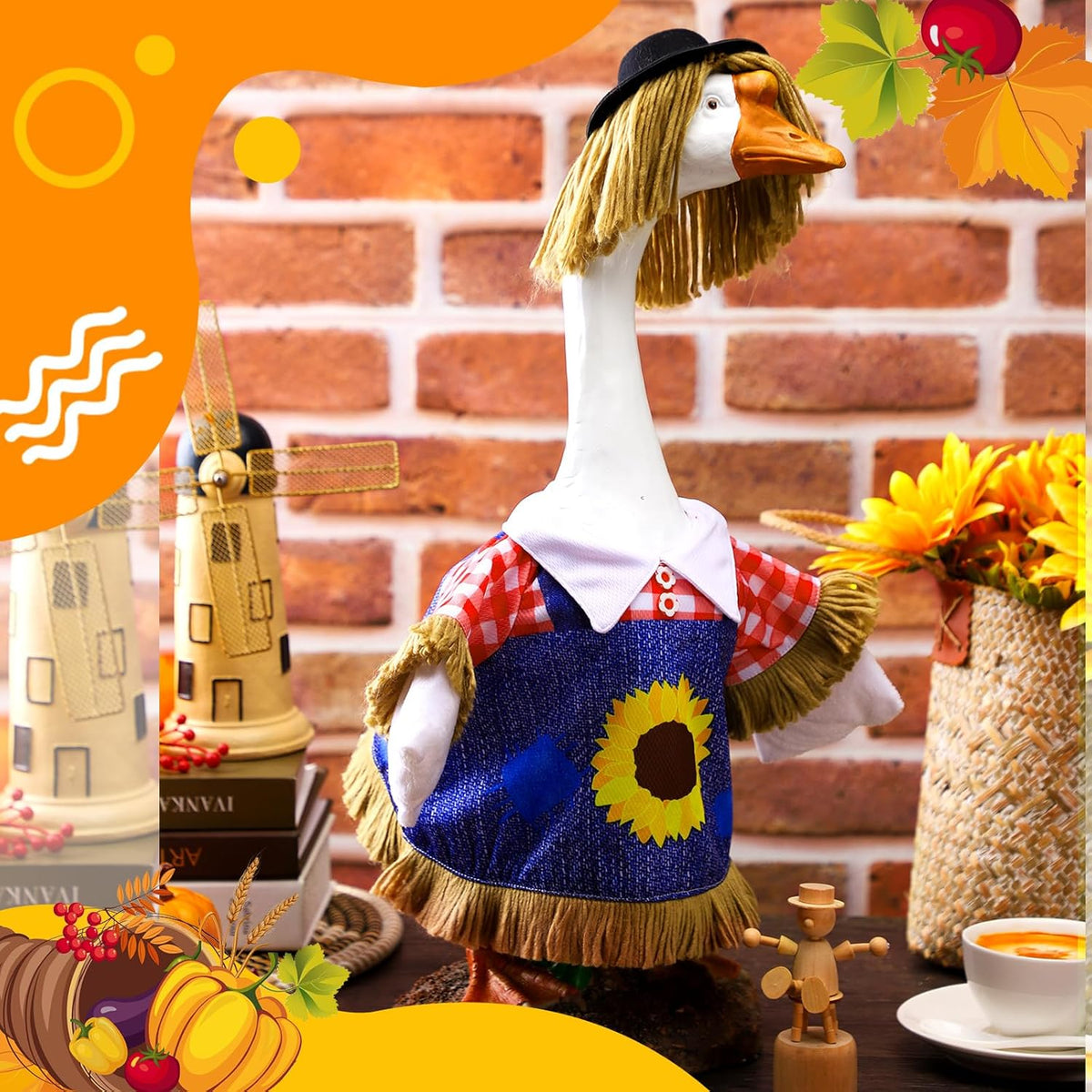 3 Set Fall Goose Outfit 23 Inch Fall Pilgrim Cement Goose Outfit Thanksgiving Scarecrow Porch Decor