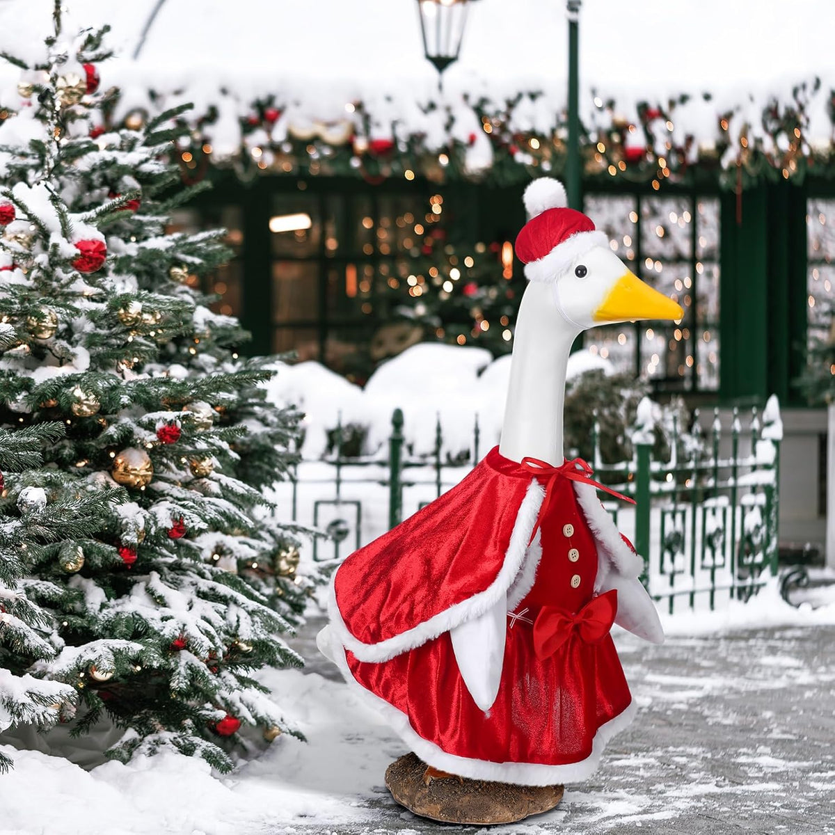 Christmas Mrs. Claus Goose Outfit Dresses Clothes for 23" High Cement or Plastic Goose Lawn