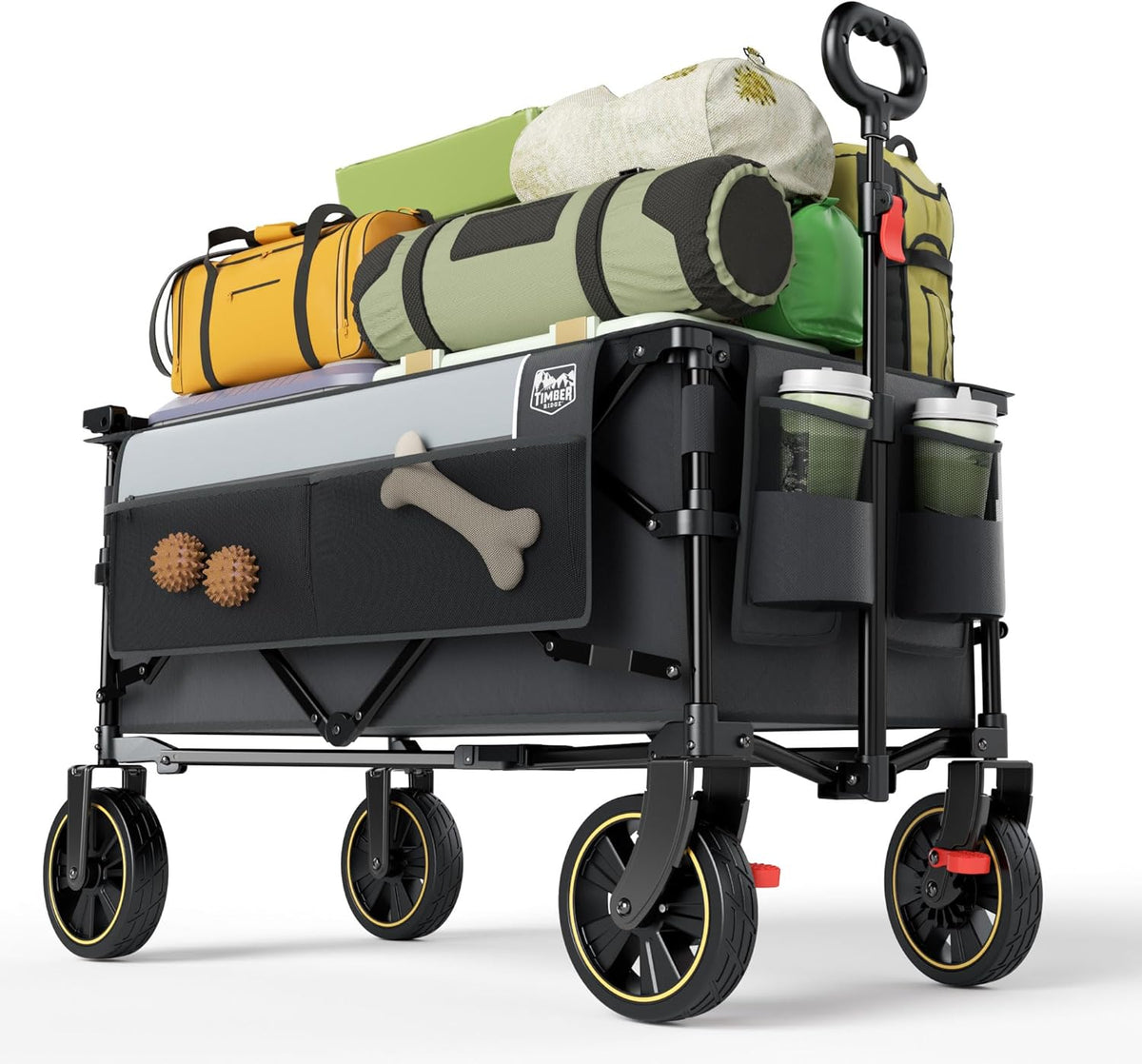 TIMBER RIDGE Collapsible Wagon Cart with Brakes, 400lbs Heavy Duty Large Capacity Compact Portable