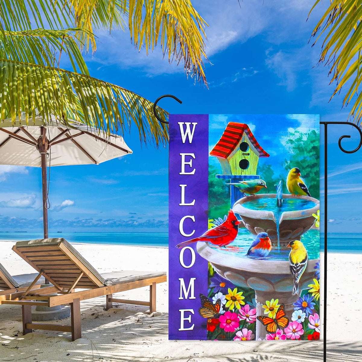 Welcome spring summer bird flags for outside 28x40 double sided, summer house flags, Large Flags