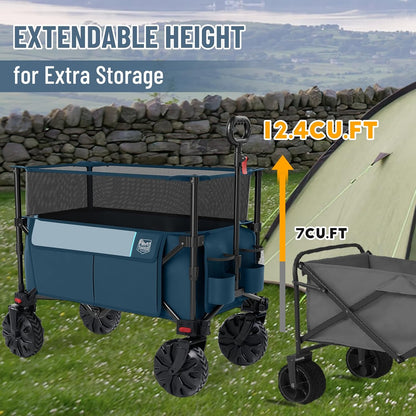 TIMBER RIDGE Foldable Wagon 350L Extendable Height, Large Capasity Collapsible Wagon Cart with All