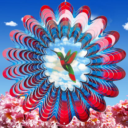 Hummingbird Animated Wind Spinner - 12In 3D Kinetic Hanging Sculpture, Creates Flying Hummingbird