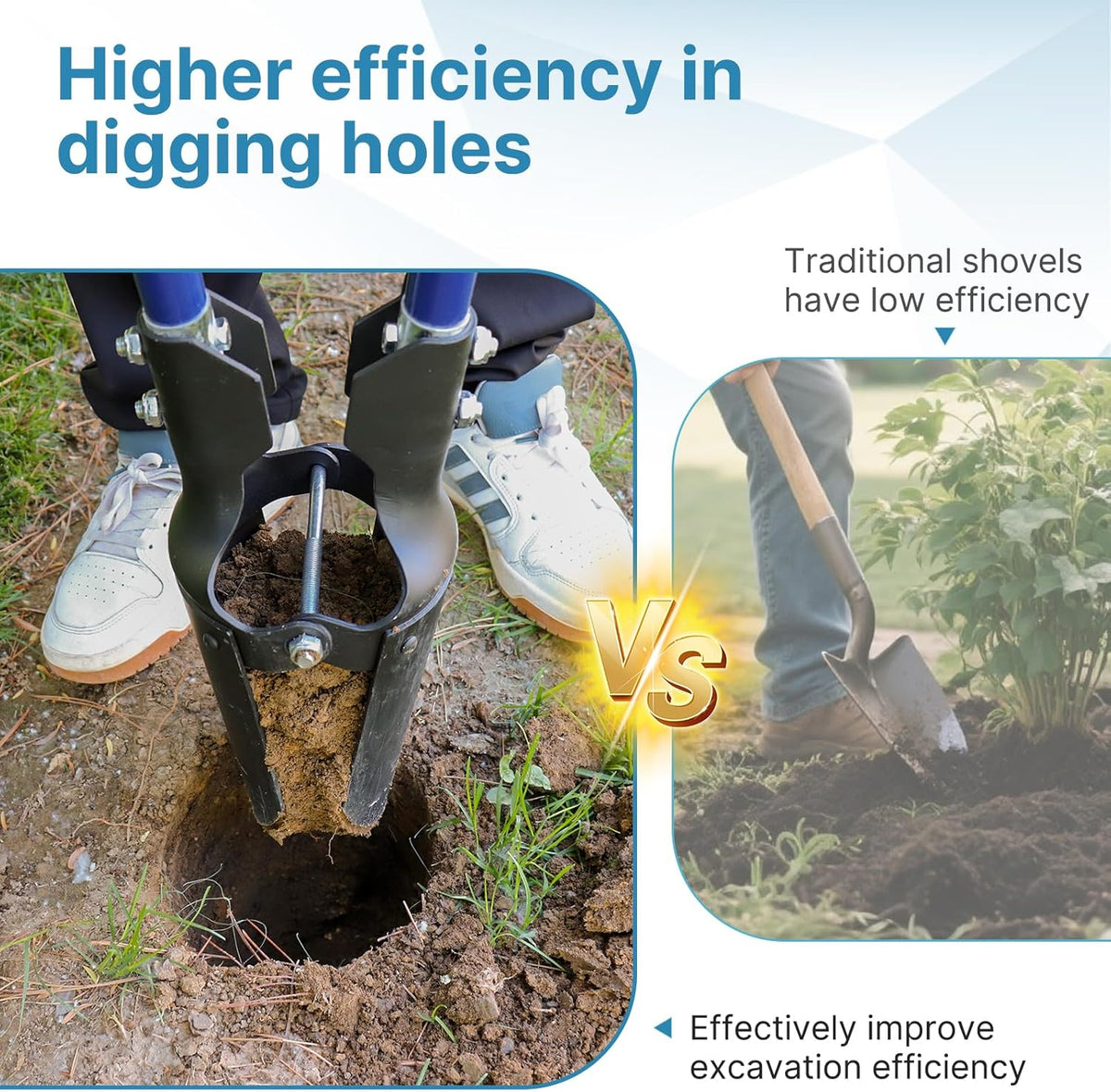 Heavy Duty Post Hole Digger for Fence Posts - Hole Digger with Fiberglass Handle, Durable Soil