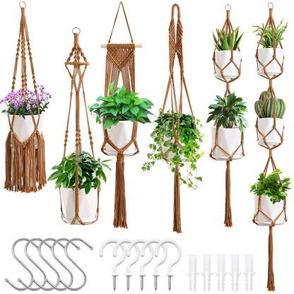 SFENNGPET Macrame Plant Hangers, 6Pack Hanging Planters for Indoor Plants