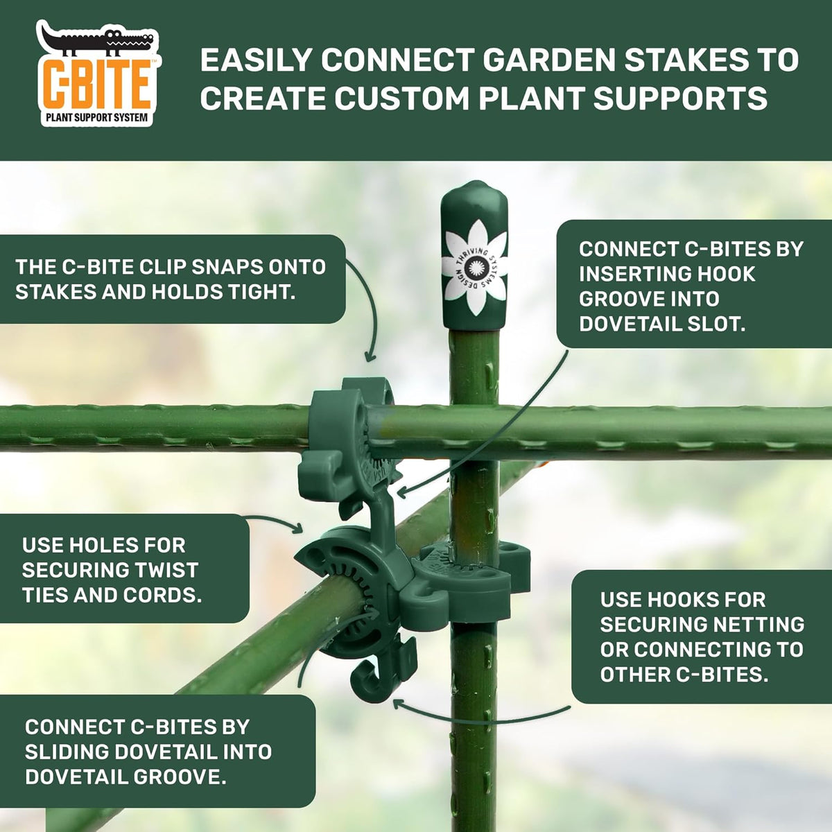 Plant Support Maker Kit – Modular Trellis Building System with Short Stakes & Extra Clips
