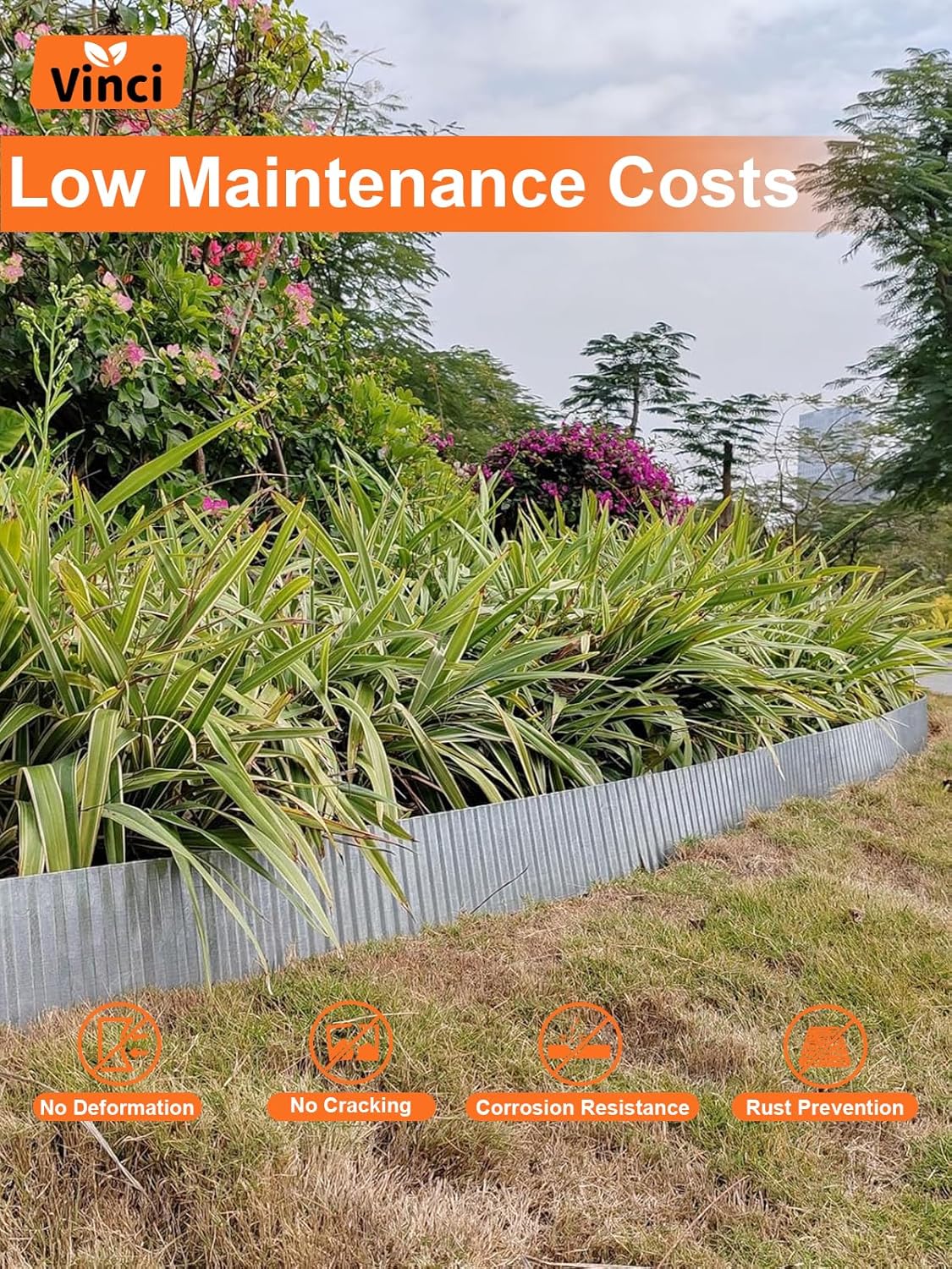 Vinci Garden Landscape Edging Border, 6 Inch x 20 FT Corrugated Sturdy Metal Easy Installation Safe