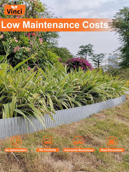 Vinci Garden Landscape Edging Border, 6 Inch x 20 FT Corrugated Sturdy Metal Easy Installation Safe