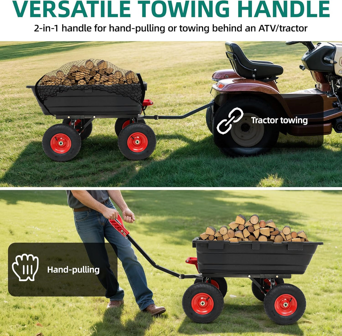 1200lbs Garden Dump Cart,Ultym Heavy Duty 7 Cu.Ft Trailer Dump Cart with Hitch,Garden Dump Wagon