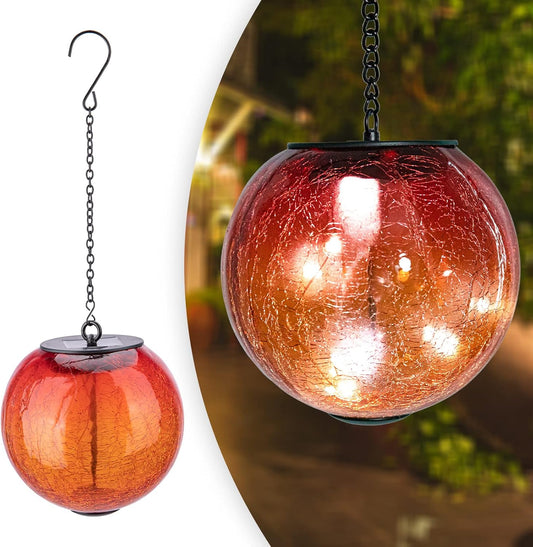 Hanging Solar Lights Outdoor Solar Lanterns Outdoor Decorative Cracked Glass Ball Lights Solar