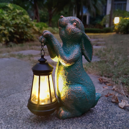 JOYBEE Garden Statues Rabbit with Solar Lantern Outdoor Decor-Rabbit Solar Figurines Lights