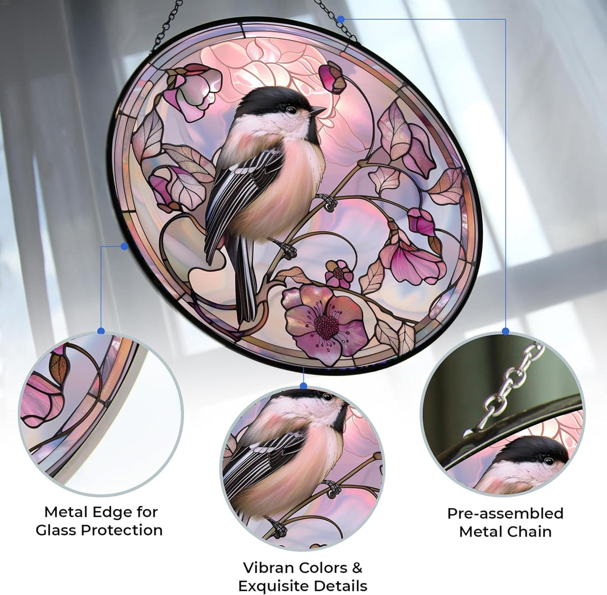 Easter Chickadee Stained Glass Suncatcher by Clare Donovan Window Hangings, Suncatchers Colorful