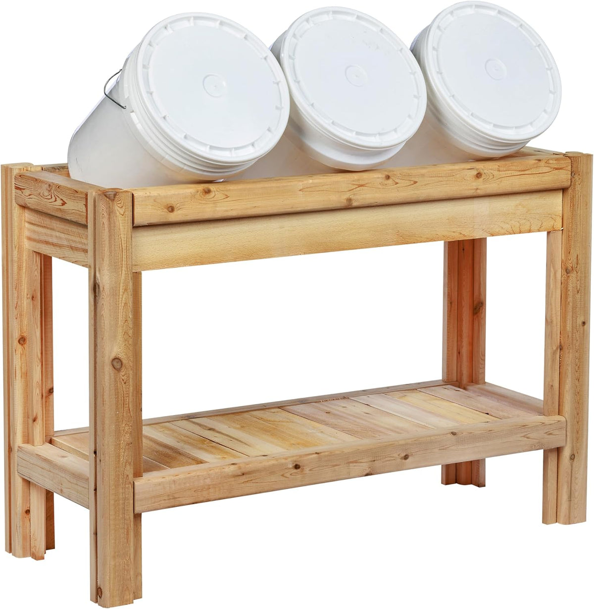 Greenes Fence Three Bucket Cedar Storage with Shelf, 44 in. x 16 in. x 30 in. - Made in USA with