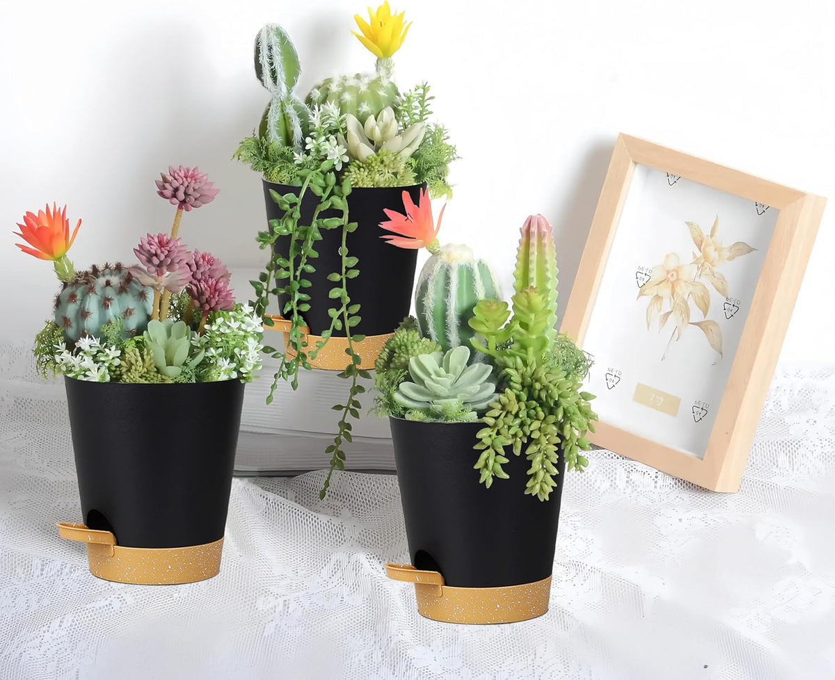 12 Pack 4 Inch Self Watering Plant Pots with Drainage and Saucers，Plastic Flower Pots for Indoor