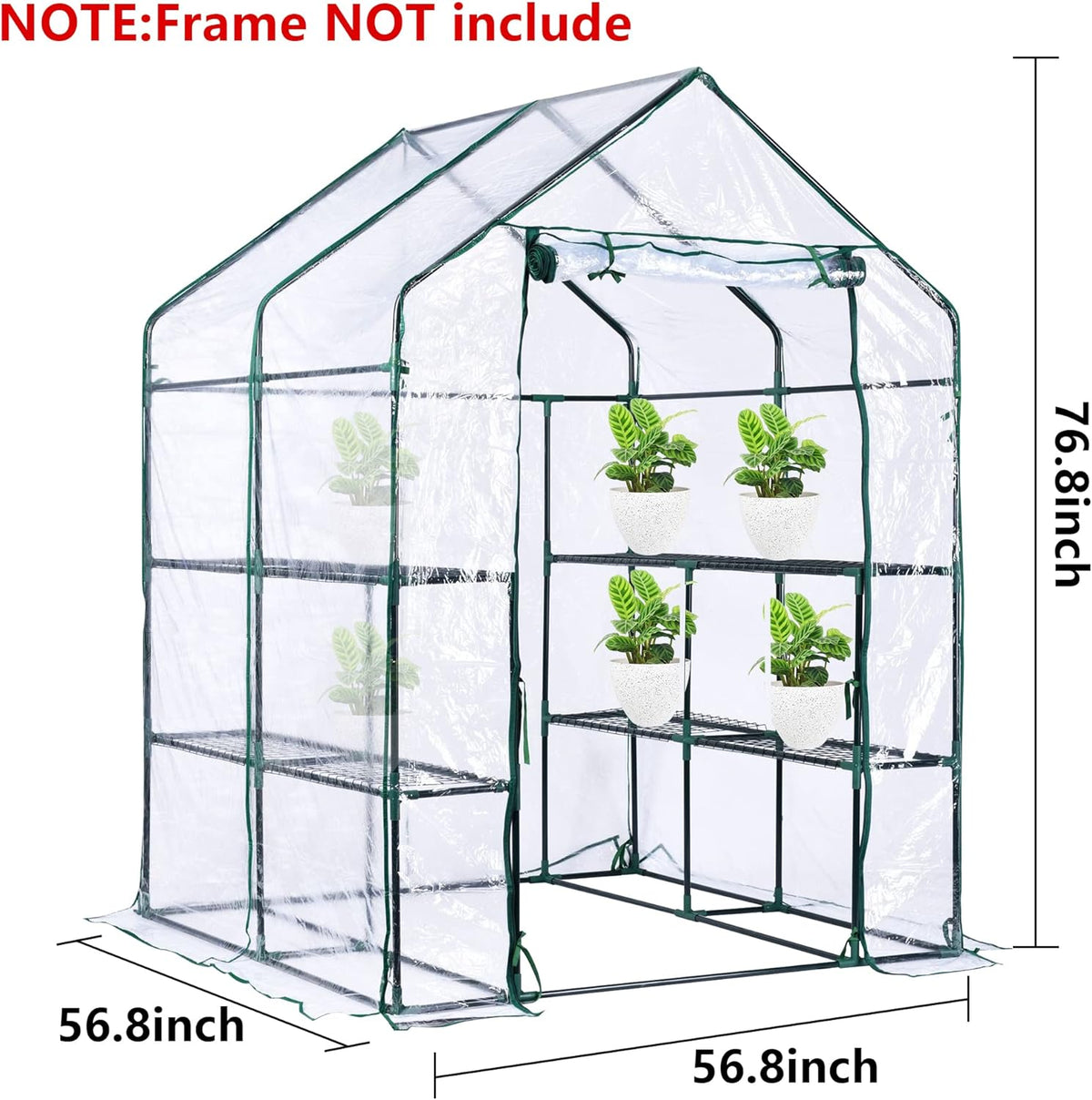 Walk-in Greenhouse Replacement Cover with Roll-Up Zipper Door -56 x 56 x 76 Inch PVC Greenhouse