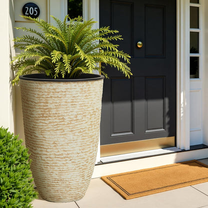 WORTH Garden 2-Pack 21" H. Beige Tall Planters with Inside Pots - 14'' Dia Plastic Large Round