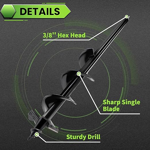 SYITCUN Auger Drill Bit for Planting - 4"X24" Heavy-Duty Auger Post Hole Digger for Fence- 3/8" Hex