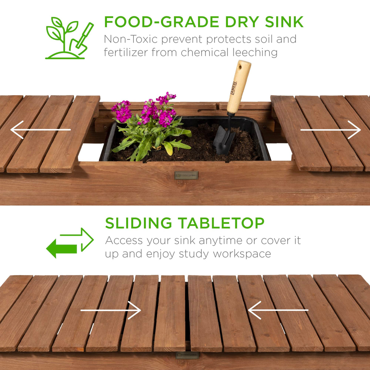 Best Choice Products Mobile Garden Potting Bench, Outdoor Wood Workstation Table w/Sliding