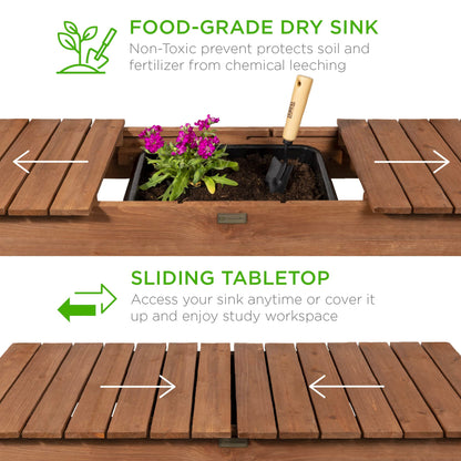 Best Choice Products Mobile Garden Potting Bench, Outdoor Wood Workstation Table w/Sliding