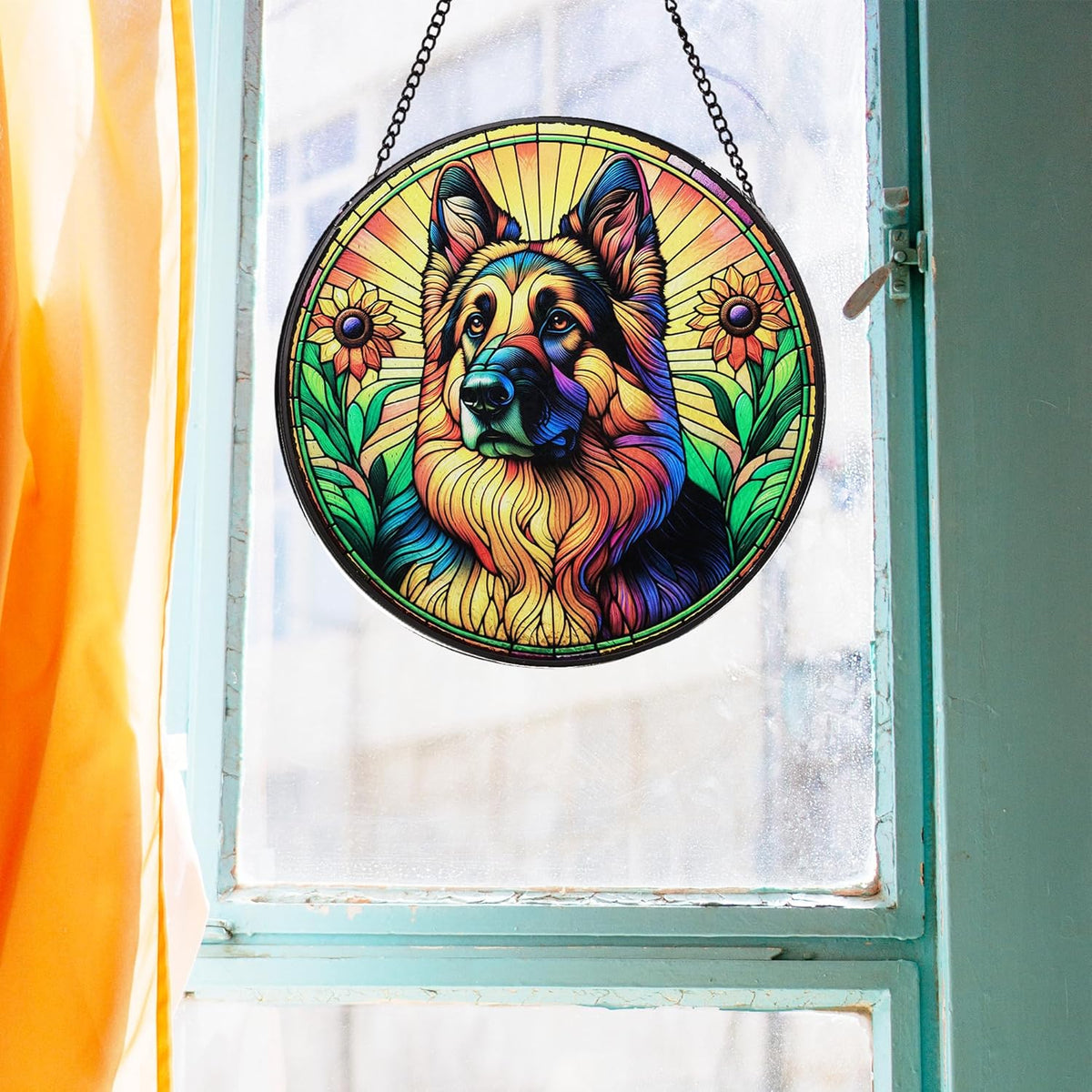 Stained Glass Dog Memorial Suncatcher,German Shepherd Window Hanging,Sympathy Gifts for Pet