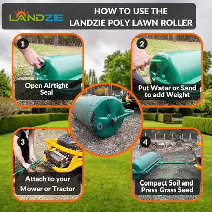 Landzie 36 Inch Poly Lawn Roller – 21.1 Gallon Heavy Duty Sod and Yard Roller for Boosting Seed to