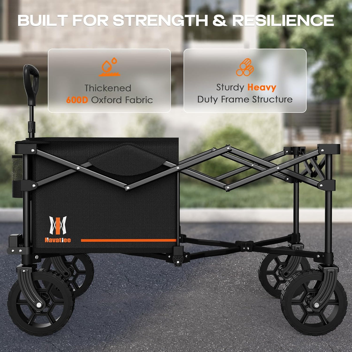 Navatiee 140L Collapsible Folding Wagon, Large Capacity Foldable Wagon with Silent All-Terrain