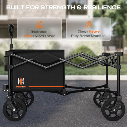 Navatiee 140L Collapsible Folding Wagon, Large Capacity Foldable Wagon with Silent All-Terrain
