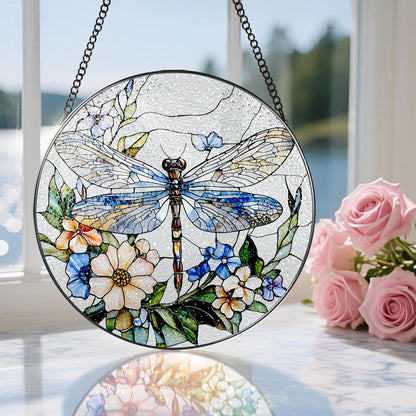 Stained Glass Window Hanging, 8 Inch Dragonfly Stained Glass Suncatcher, Sun Catchers Indoor