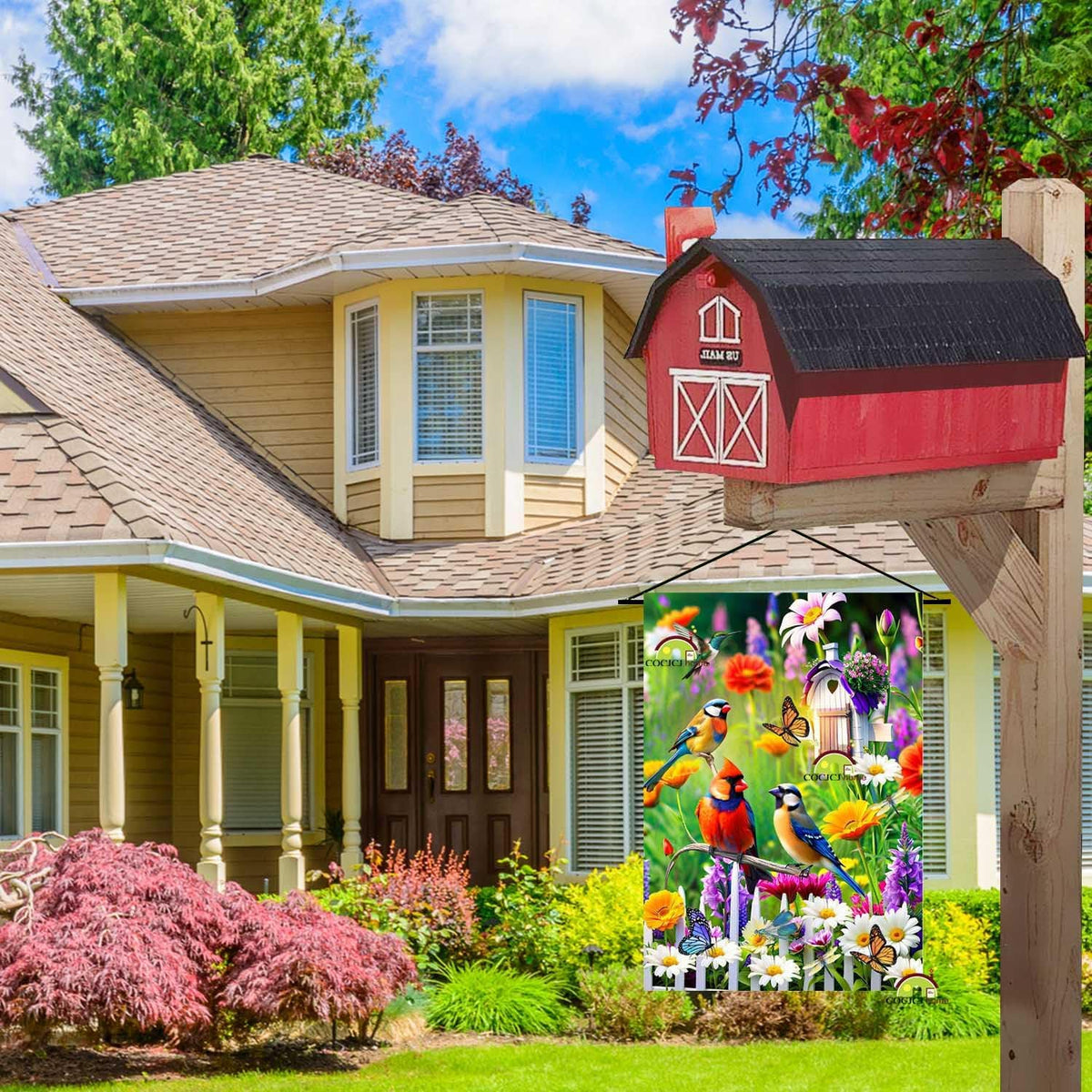 Spring Summer Humming bird garden Flag Birds Floral Garden Flags 12x18 Double Sided, small Yard